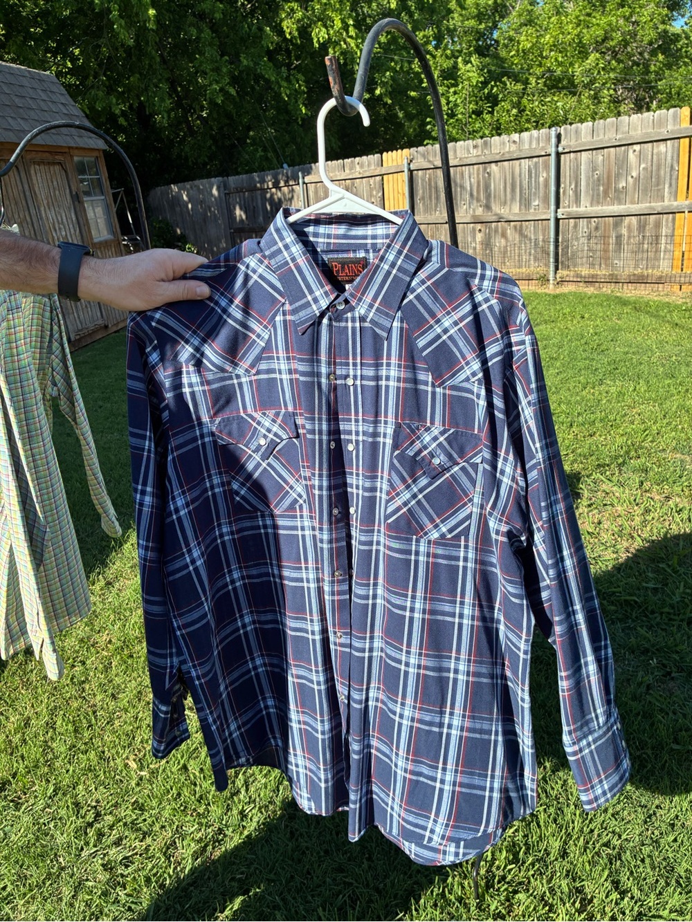 Plains Men's Navy Plaid Long-Sleeve Button-Down Shirt - Classic Casual